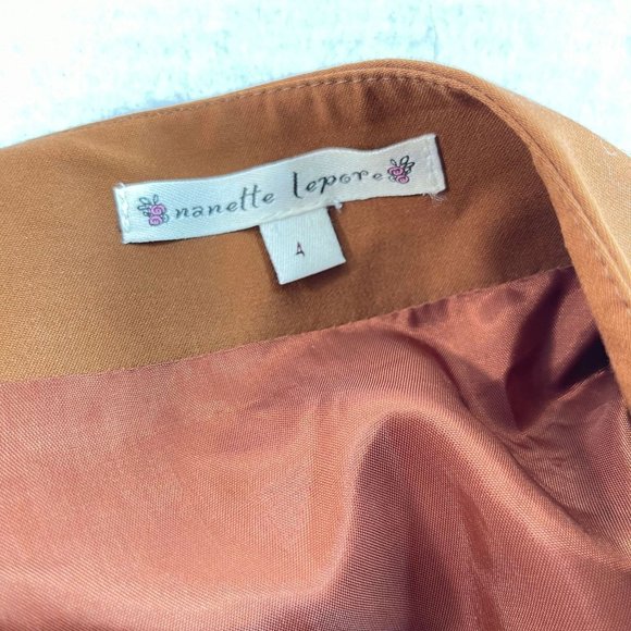 NWT NANETTE LEPORE Womens 4 Brown Multi Pattern Faux Wrap Lined Cotton Skirt - Picture 9 of 11